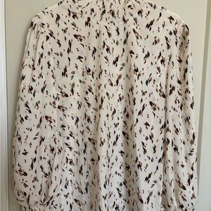 Cream Long Sleeve Relaxed Blouse with Mandarin Collar